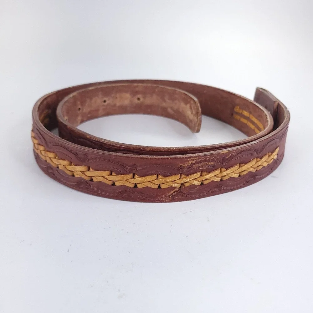 Vintage Genuine Leather Hand Tooled Braided Western Belt Size 42 inches